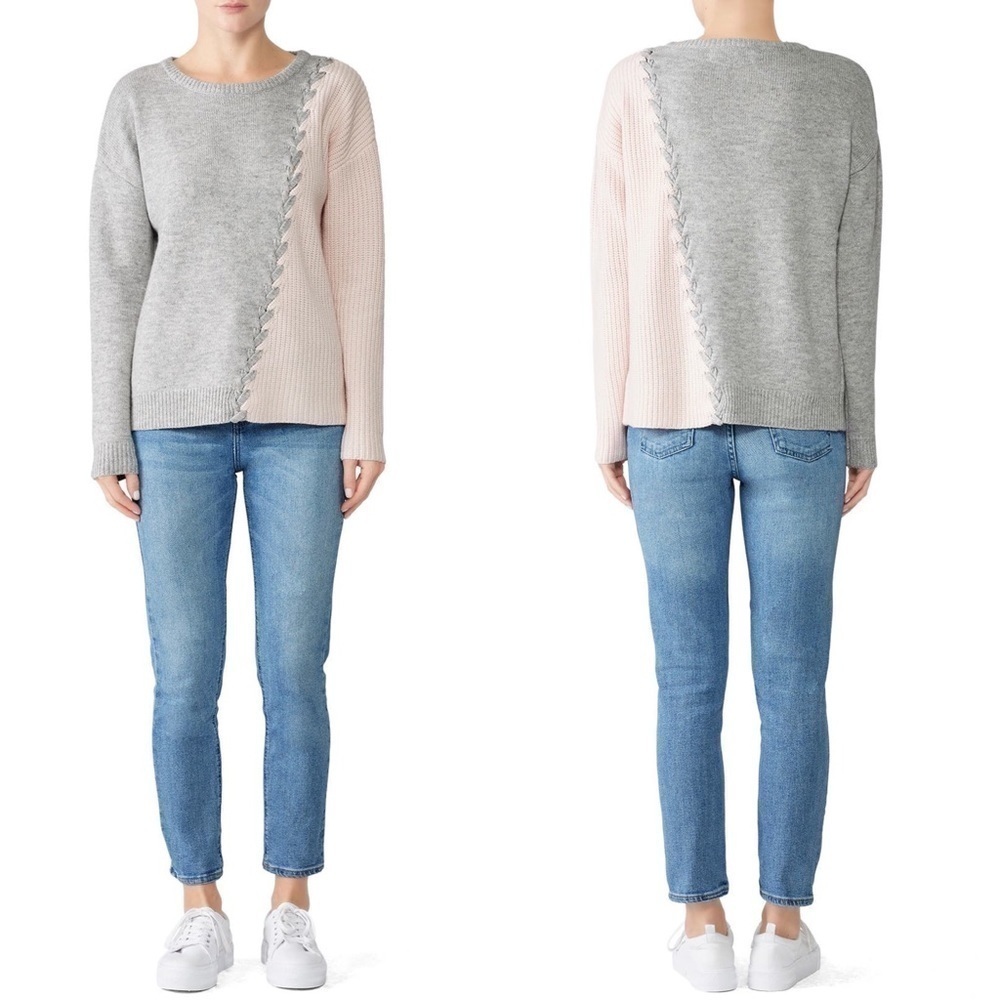 TABULA RASA Wool Sweater Asymmetric Laced Ribbed Knit Colorblock Fall Pullover S